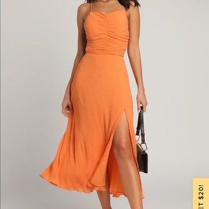 Sunset orange midi dress for Lulus!